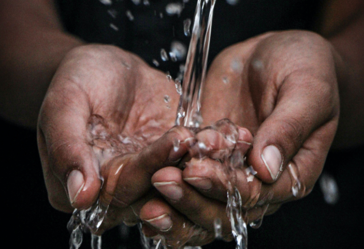 Hands holding water